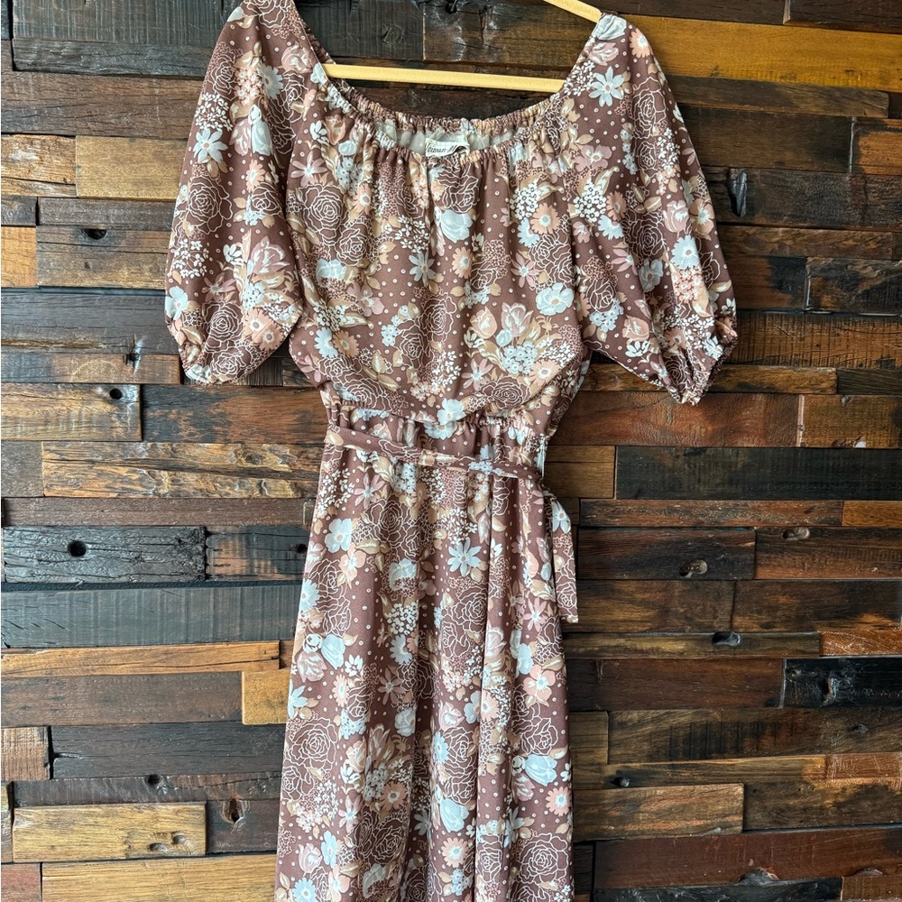 Vintage 1970s Neiman Marcus Prairie Floral Peasant Dress Union Made